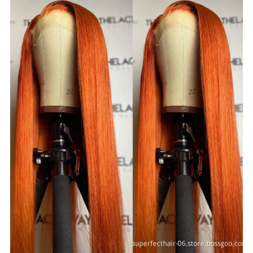 Orange Ginger 100% virgin human Hair For Women transparent Lace Front Straight Ginger Human  Lace Front Wig